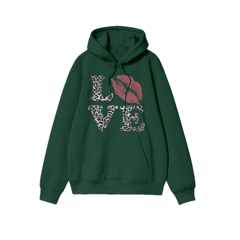 Leopard Love And Red Lip Print Hoodie - Dark Green - US16-18(2XL) - image 7