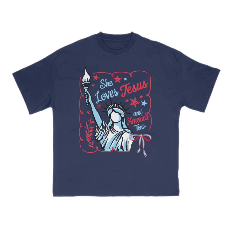 She Loves Jesus Print T-shirt - Navy Blue - US16-18(2XL) - image 7