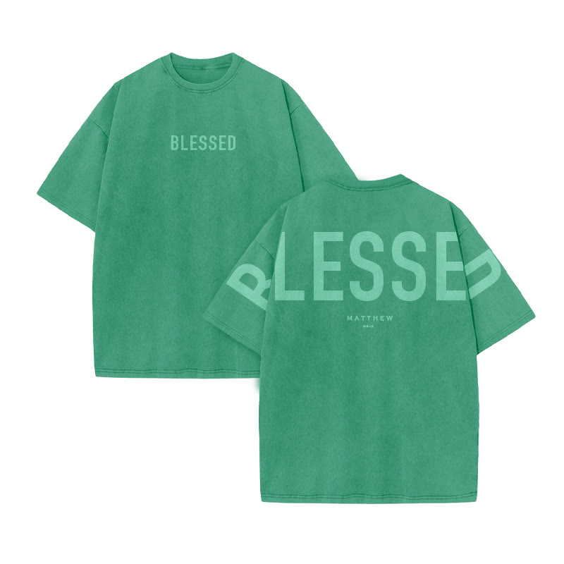 Blessed Matthew 5:3-12 Print Acid Washed T-shirt - Green - US20-22(3XL) - image 7