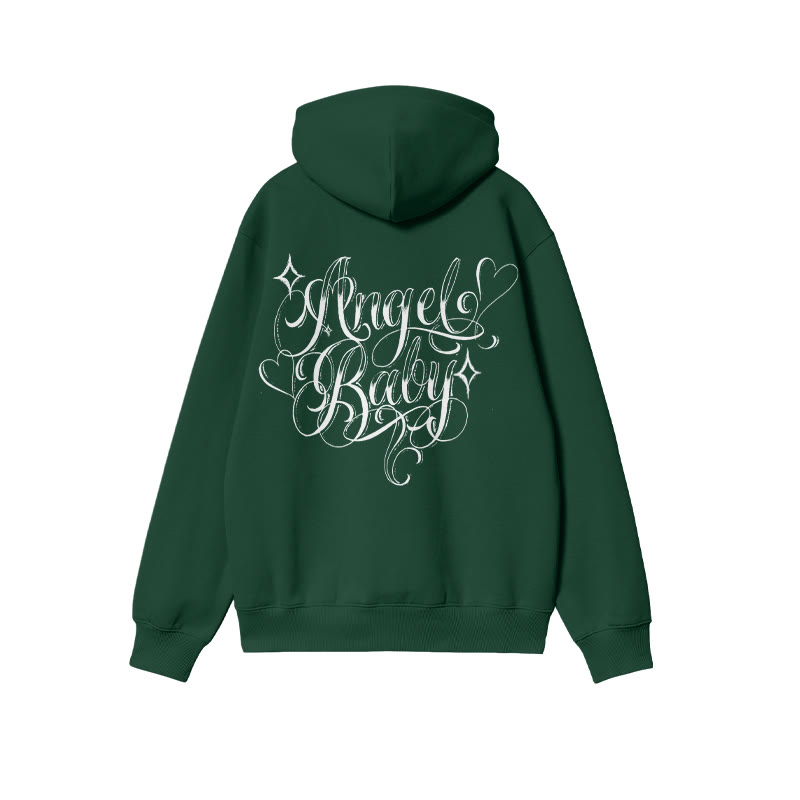Unisex Angel Baby Print Hoodie - Dark Green - US16-18(2XL) - image 6