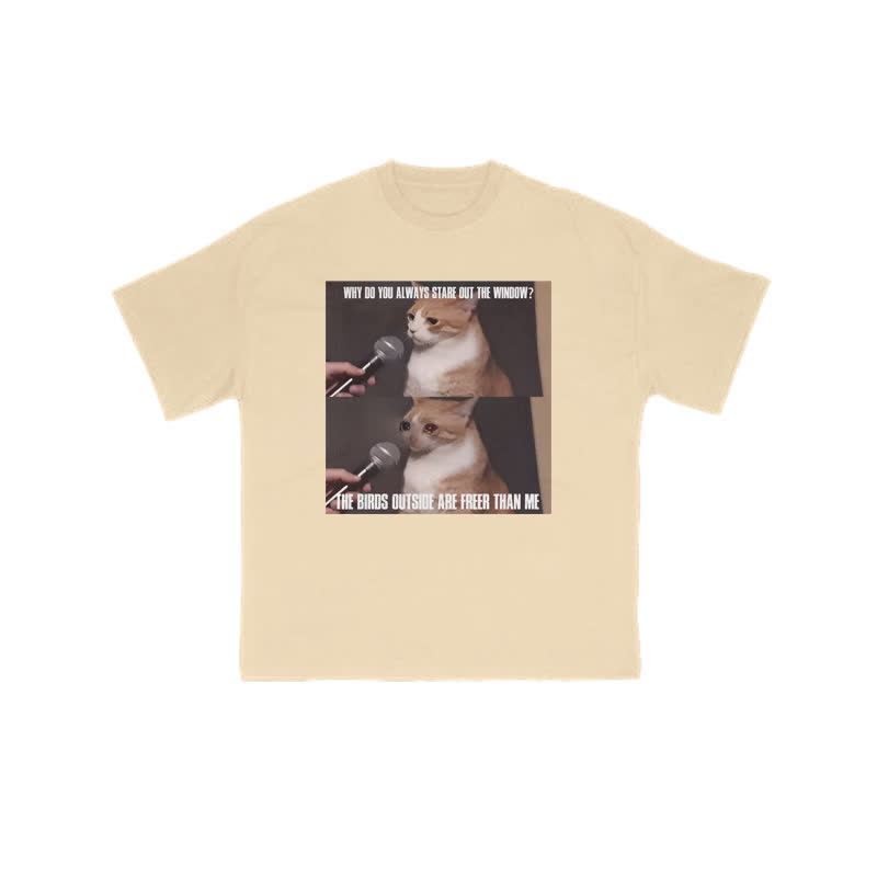 Unisex 100% Cotton A Cat With A Story Print T-shirt - Apricot - US16-18(2XL) - image 5
