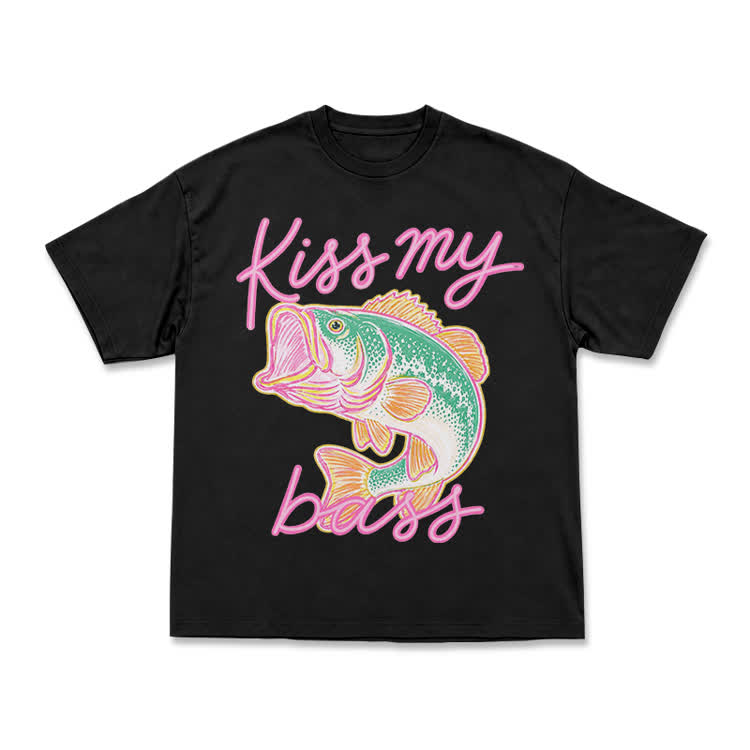 Casual Kiss My Bass Fish Graphic T-Shirt - Black - US16-18(2XL) - image 14