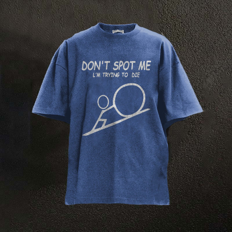 100% Cotton Don't Spot Me Stick Figure Printed Washed Gym T-shirt - Blue - 2XL - image 3