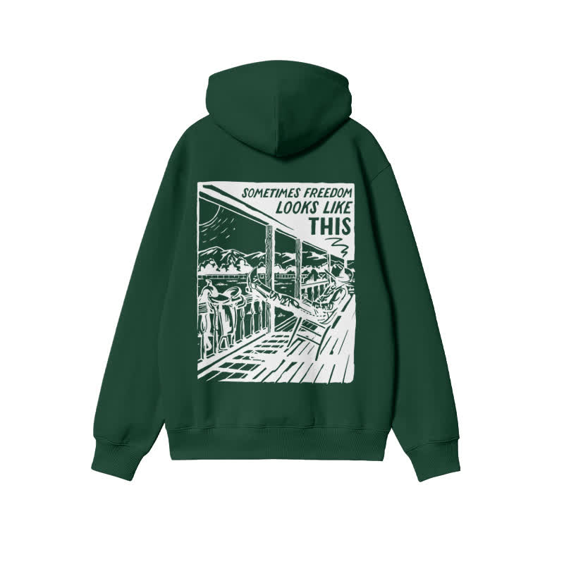 Unisex Western Leisure Time Print Hoodie - Green - 2XL - image 8