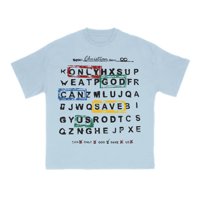 Only God Can Save Us Print T-shirt - Light Blue - US16-18(2XL) - image 10