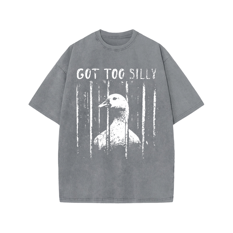 Street Distressed Goose Print Acid Washed T-Shirt