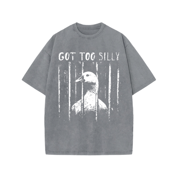 Street Distressed Goose Print Acid Washed T-Shirt