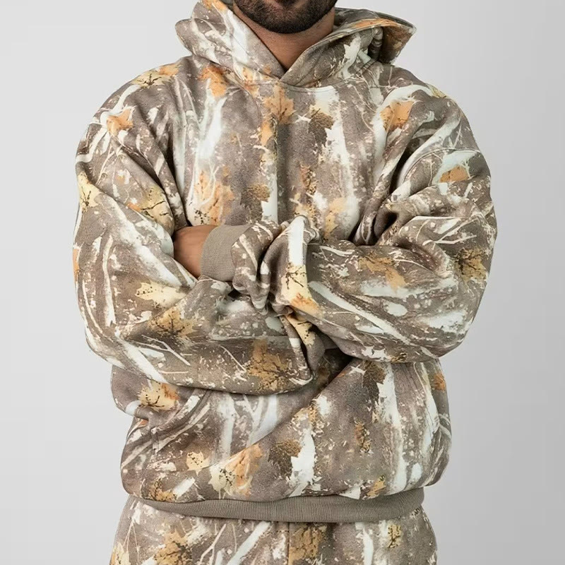 Dead Leaves Camouflage Print Causal Hoodie - Khaki - US44-46(8XL) - image 4