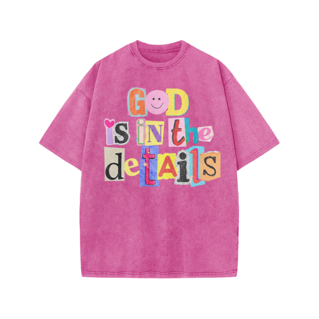 God Is In The Details Print Acid Washed T-shirt - Pink - US20-22(3XL) - image 8