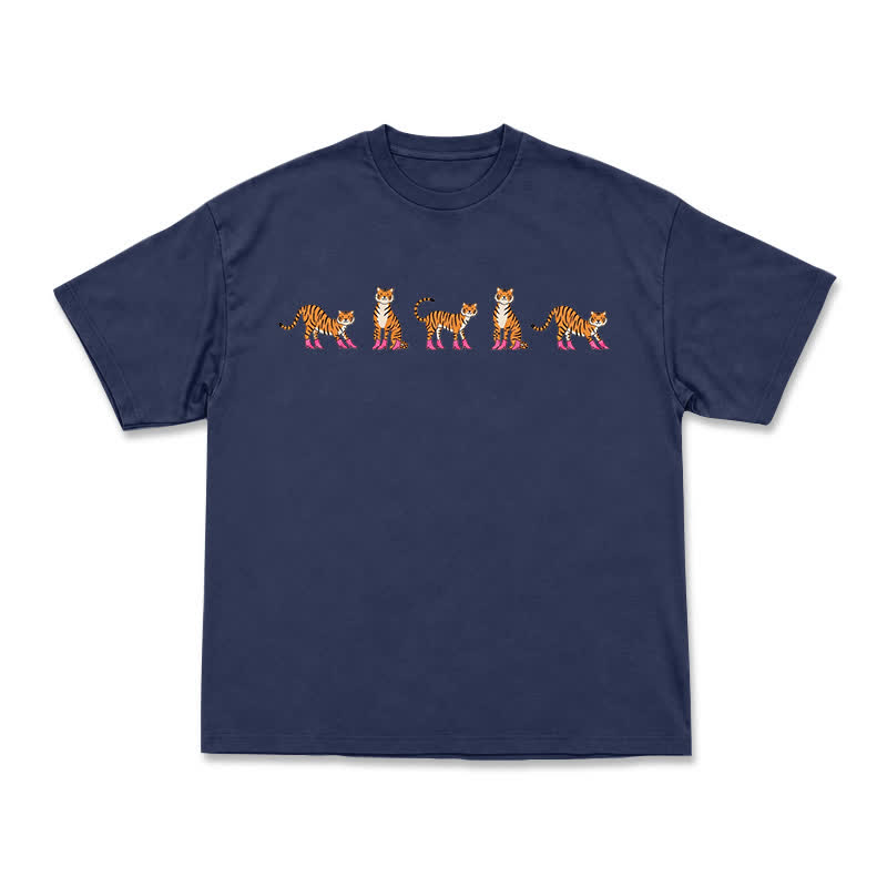 Lavender Mini Tiger Print Relaxed Fit Short Sleeve T-Shirt - Navy Blue - US16-18(2XL) - image 11