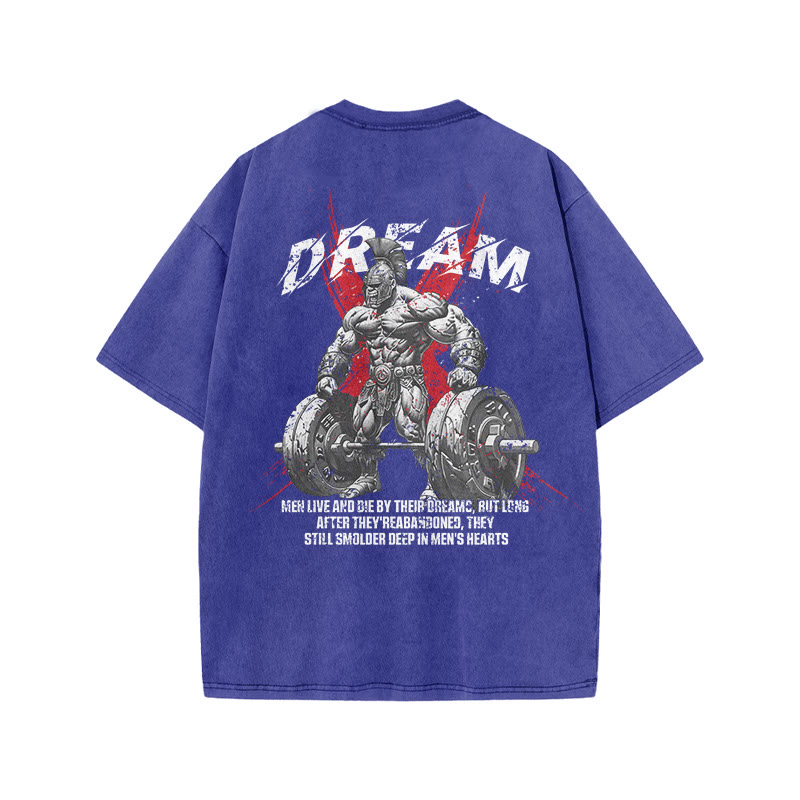 100% Cotton DREAM Gym Print Acid Washed T-shirt - Blue - US20-22(3XL) - image 7
