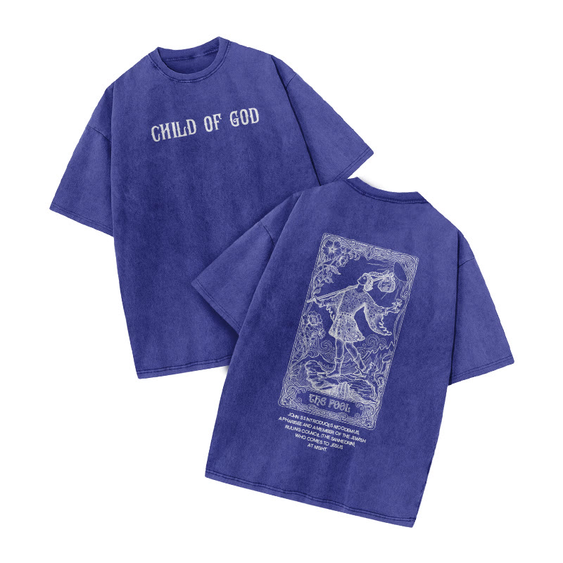Child Of God Tarot The Fool Print Acid Washed T-shirt - Blue - US20-22(3XL) - image 6