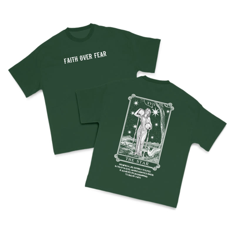 Tarot The Star Faith Over Fear Print T-shirt - Green - US16-18(2XL) - image 12