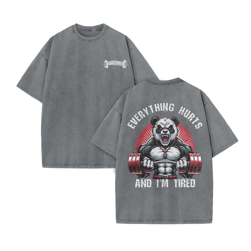 100% Cotton Everything Hurts And I'm Tired Gym Print Acid Washed T-shirt - Grey - US20-22(3XL) - image 6