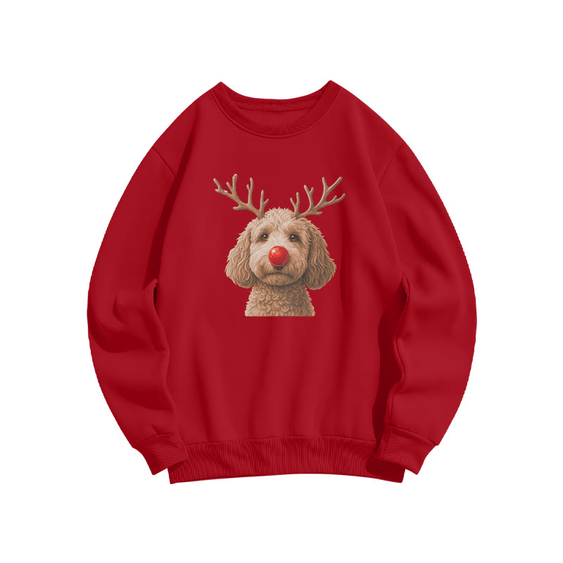 Deer Antler Apricot Poodle Print Sweatshirt - Red - US16-18(2XL) - image 6