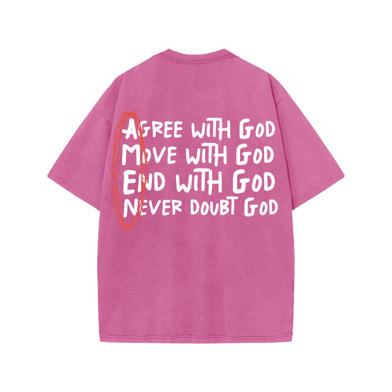 Unisex Cute Amen Print Acid Washed T-shirt - Pink - US20-22(3XL) - image 7