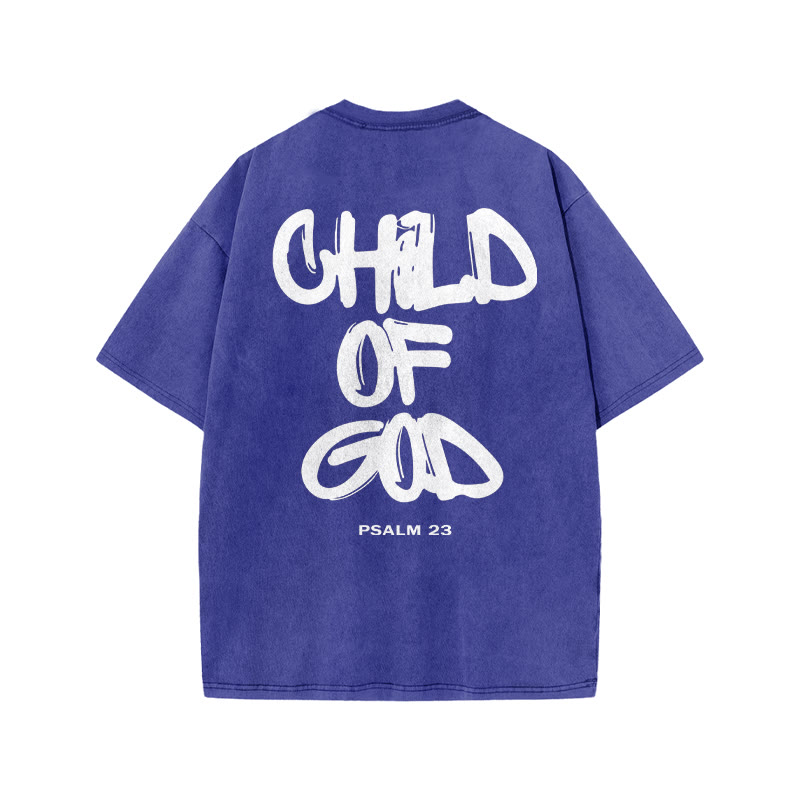 Unisex 100% Cotton Child Of God Print Acid Washed T-shirt - Blue - 3XL - image 7