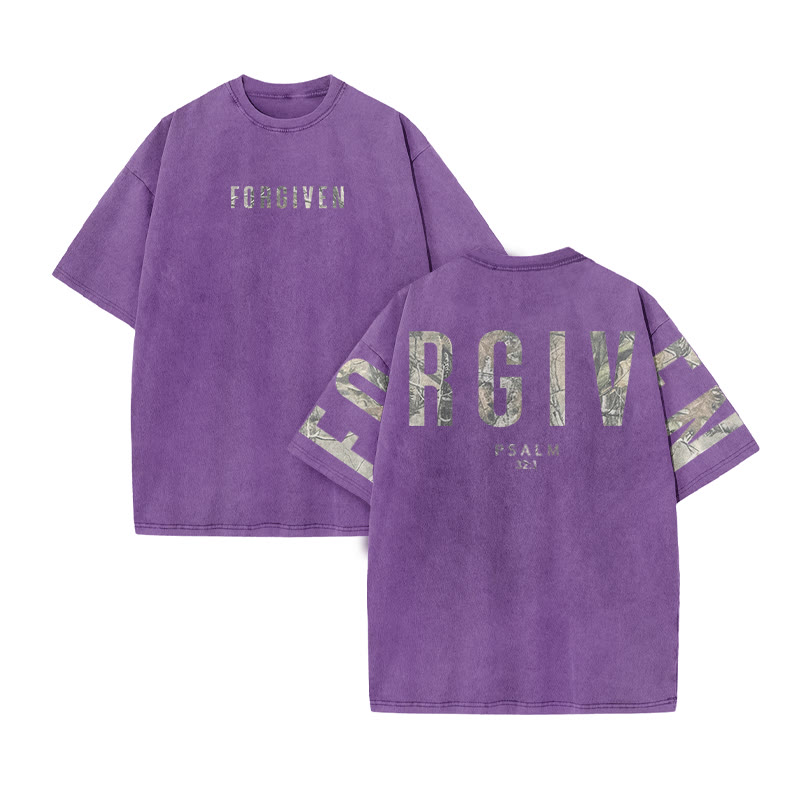 Forgiven Psalm 32:1 Dead Leaves Camouflage Print Acid Washed T-shirt - Purple - US20-22(3XL) - image 10