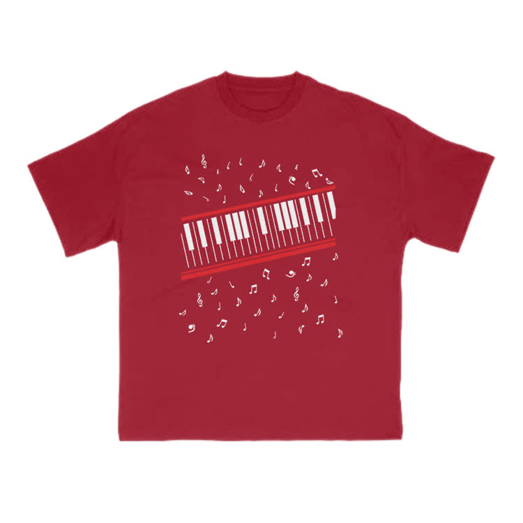 Lovely Piano Musical Note Print T-shirt - Red - US16-18(2XL) - image 10