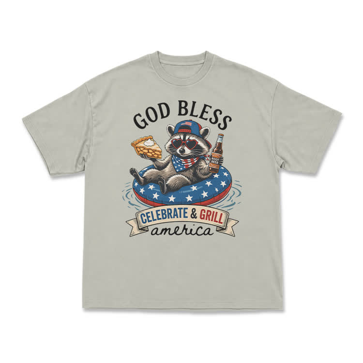 Casual Patriotic Raccoon Graphic T-Shirt - Warm Grey - US16-18(2XL) - image 4