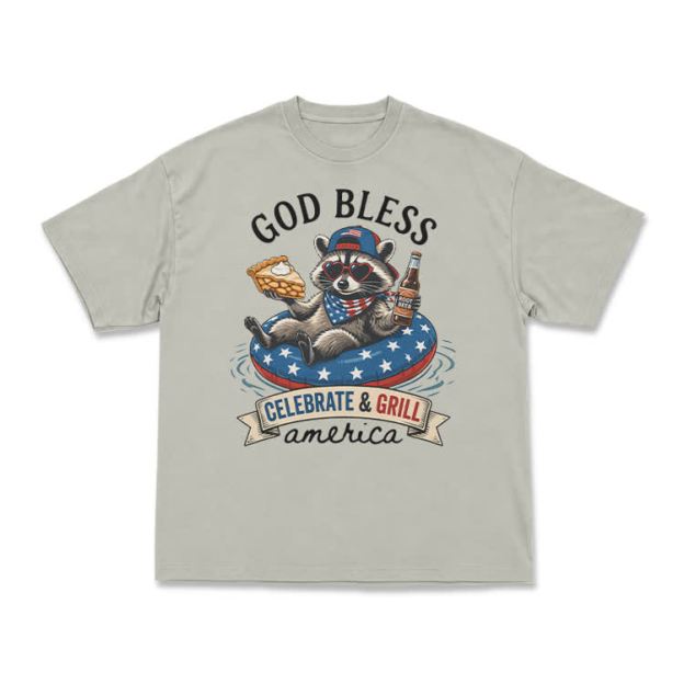 Casual Patriotic Raccoon Graphic T-Shirt - Warm Grey - US16-18(2XL) - image 4