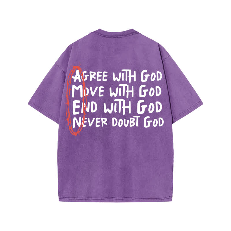 Unisex Cute Amen Print Acid Washed T-shirt - Purple - US20-22(3XL) - image 9
