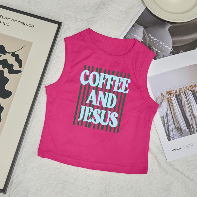 100% Cotton Coffee And Jesus Print Sleeveless Tank Top - Rose - US12(L) - image 7