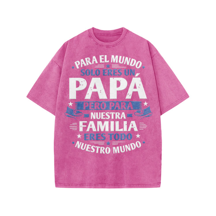 Papa, For Our Family, You Are The World Graphic Print Acid Washed T-Shirt - Pink - US20-22(3XL) - image 7