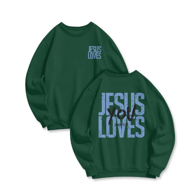 Unisex 100% Cotton Jesus Loves You Print Sweatshirt - Green - US16-18(2XL) - image 4