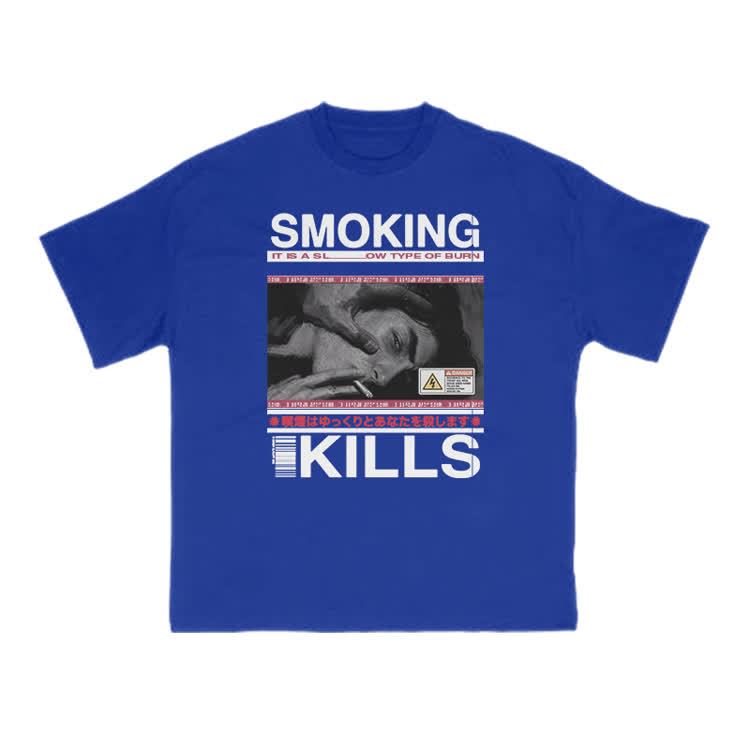 Smoking Kills Retro Manga Style Men Graphic Print T-Shirt - Blue - US16-18(2XL) - image 12