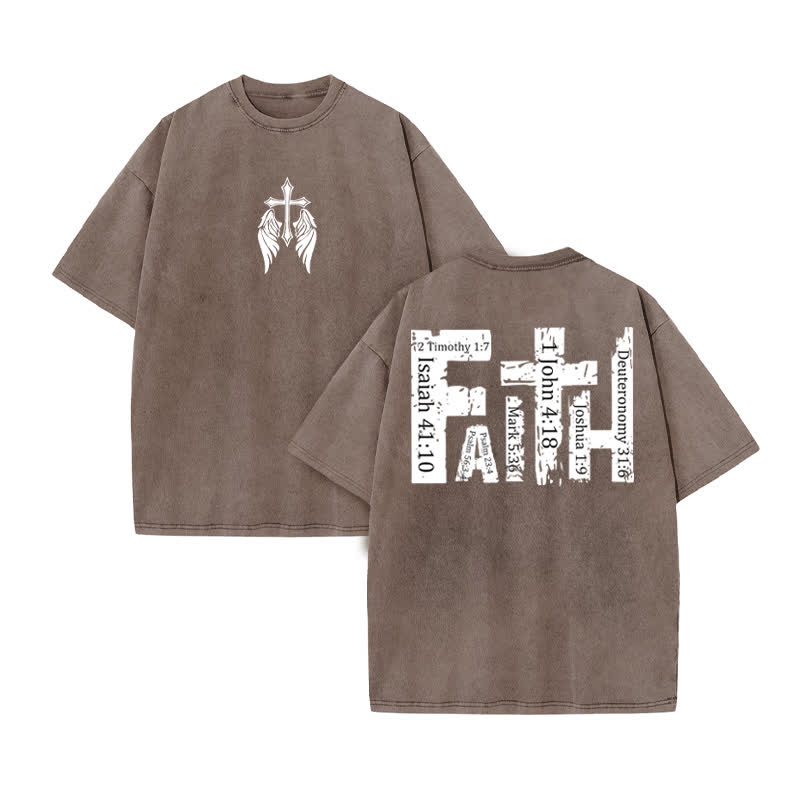 Unisex 100% Cotton Faith Over Fear Scripture Collection Print Acid Washed T-shirt - Coffee - US20-22(3XL) - image 4