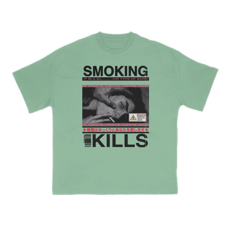 Smoking Kills Retro Manga Style Men Graphic Print T-Shirt - Light Green - US16-18(2XL) - image 11