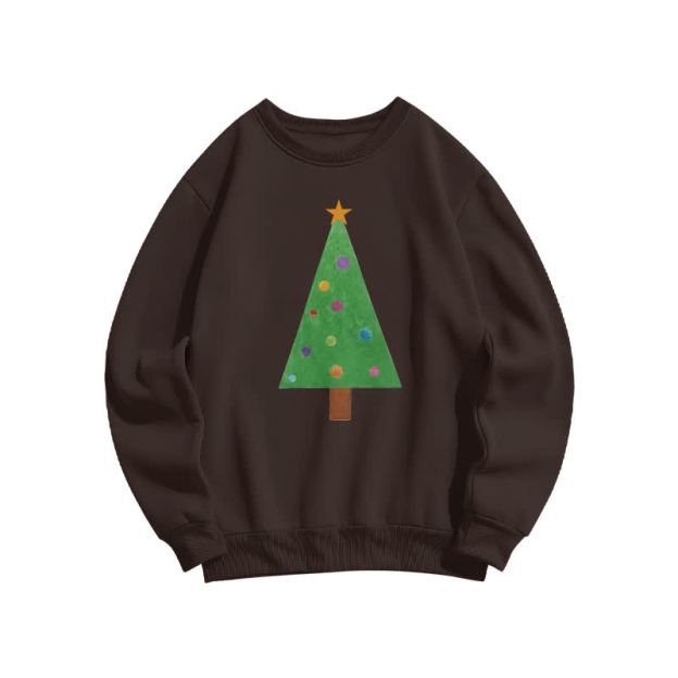 Casual Christmas Tree Graphic Round Neck Sweatshirt - Coffee - US16-18(2XL) - image 4