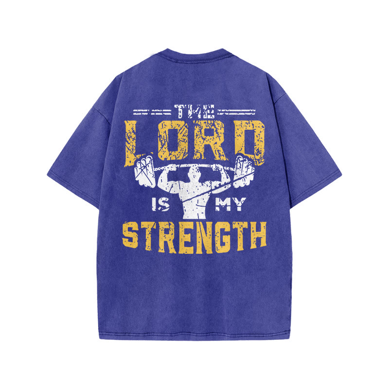 Gym 100% Cotton The Lord Is My Strength Print Acid Washed T-shirt - Blue - US20-22(3XL) - image 7
