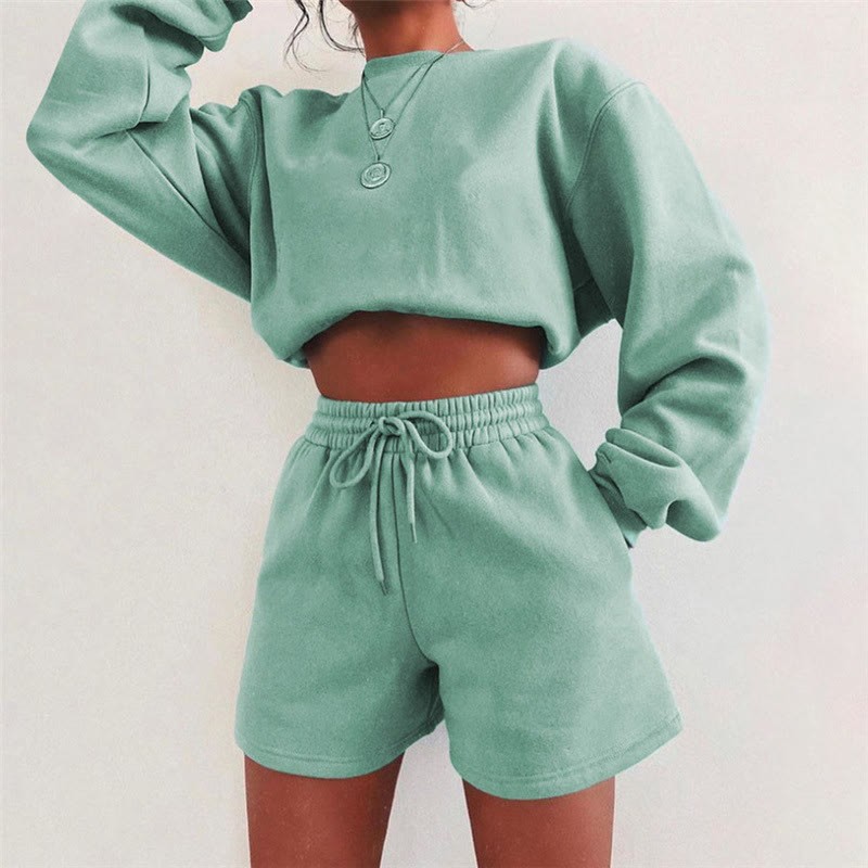 Casual Loose Solid Color Sweatshirt Set