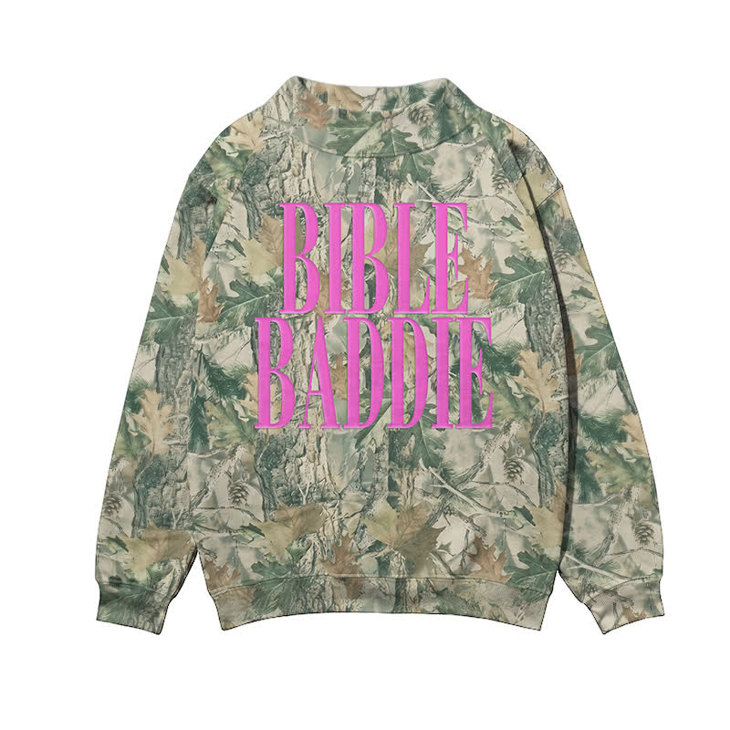 BIBLE BADDIE Camo Mock Neck Sweatshirt - Green - 3XL - image 4