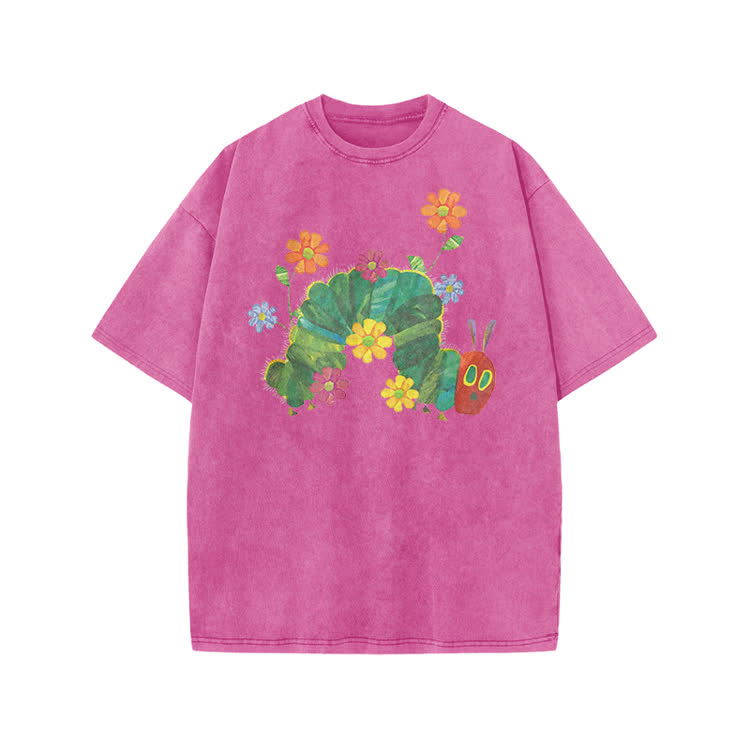 Playful Cartoon Floral Graphic Print Acid Washed T-Shirt - Pink - US20-22(3XL) - image 8