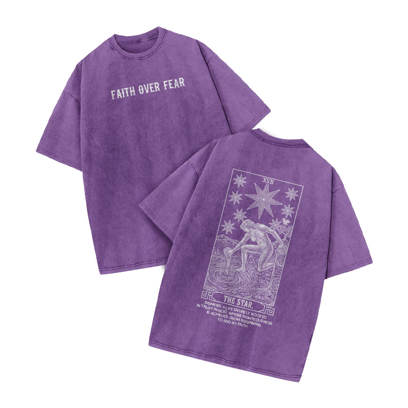 Faith Over Fear Tarot The Star Print Acid Washed T-shirt - Purple - US20-22(3XL) - image 9
