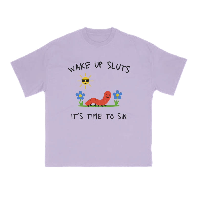 Wake Up Sluts It's Time To Sin Print T-shirt - Purple - US16-18(2XL) - image 11