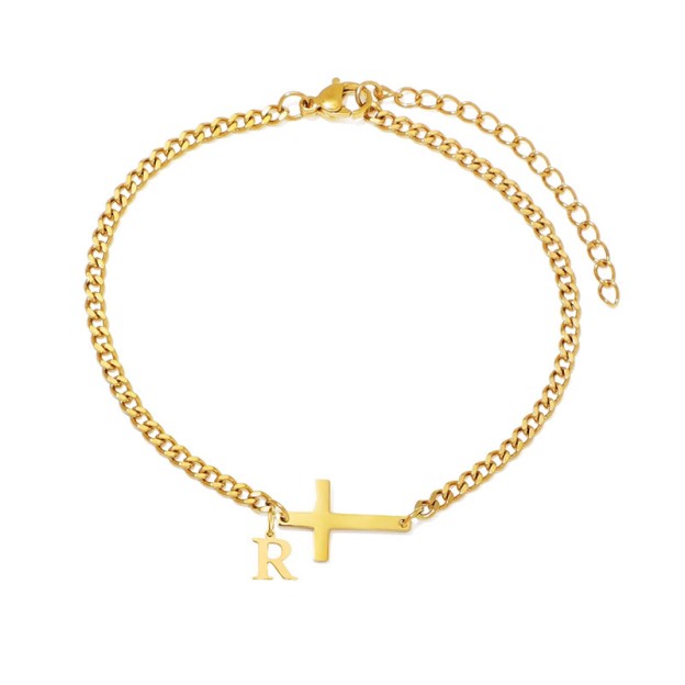 Letter Pendant Cross Bracelet - R - Golden-20CM+5CM - image 19