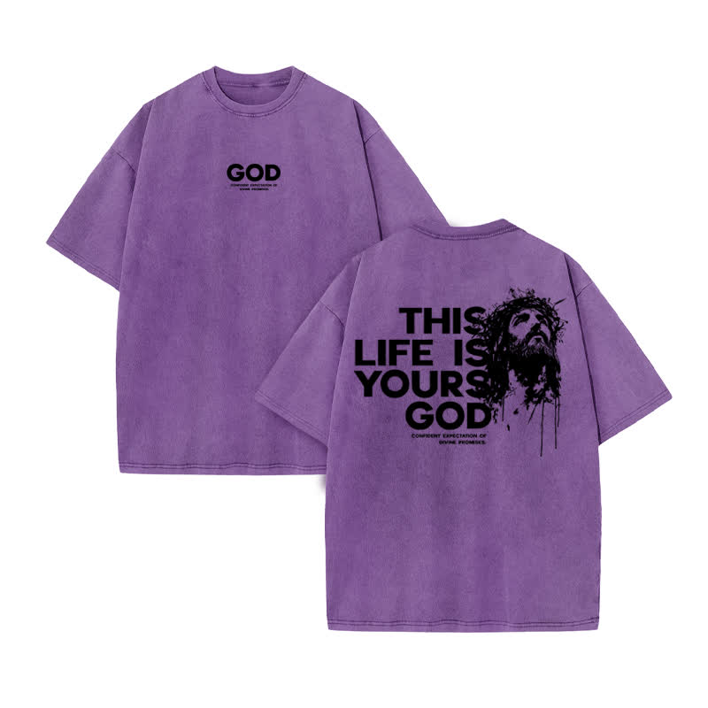 Unisex 100% Cotton This Life Is Yours God Print Acid Washed T-shirt - Purple - US20-22(3XL) - image 9