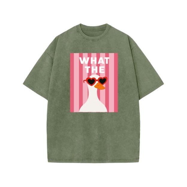 Playful What The Duck Graphic Print Acid Washed T-shirt - Army Green - US20-22(3XL) - image 7