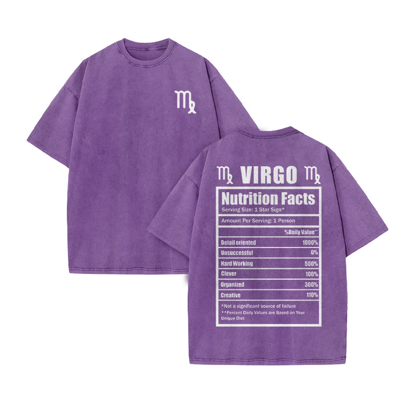 VIRGO Nutrition Facts Print Acid Washed T-shirt - Purple - US20-22(3XL) - image 10