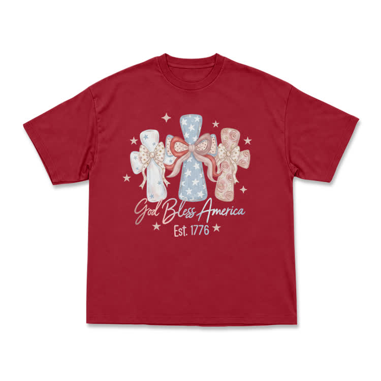 Patriotic Bow Graphic God Bless America T-Shirt - Red - US16-18(2XL) - image 11