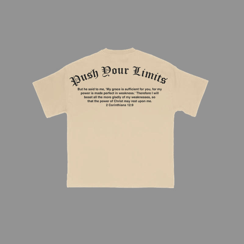 100% Cotton Push Your Limits 2 Corinthians 12:9 Print T-shirt - Apricot - 2XL - image 4