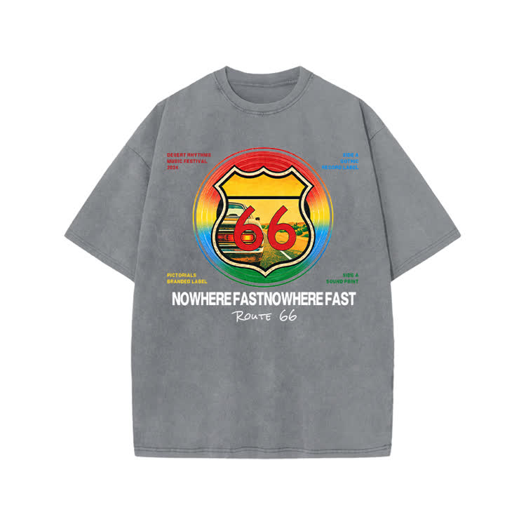 Vintage Street Route 66 Nowhere Fast Print Acid Washed T-shirt - Grey - US20-22(3XL) - image 6