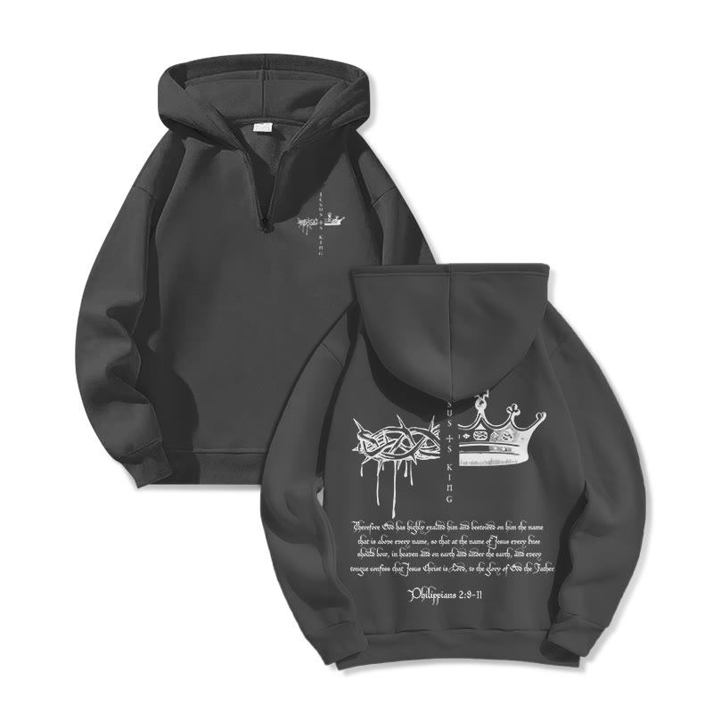 Unisex JESUS IS KING Print Half Zip Hoodie - Dark Grey - US32-34(5XL) - image 3