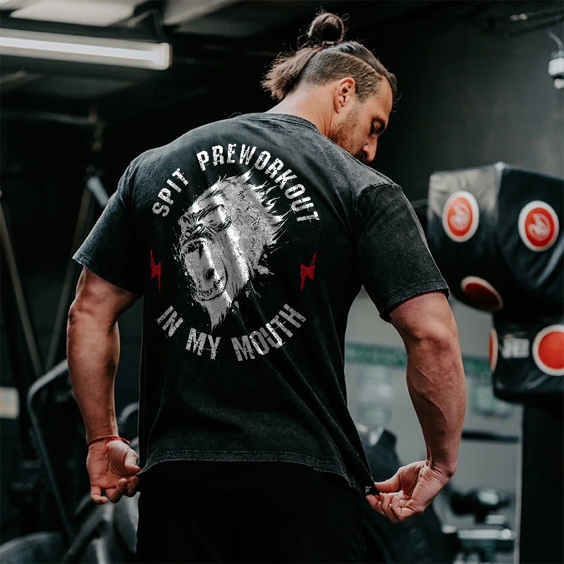 100% Cotton Spit Preworkout In My Mouth Gym Print Acid Washed T-shirt - image 3