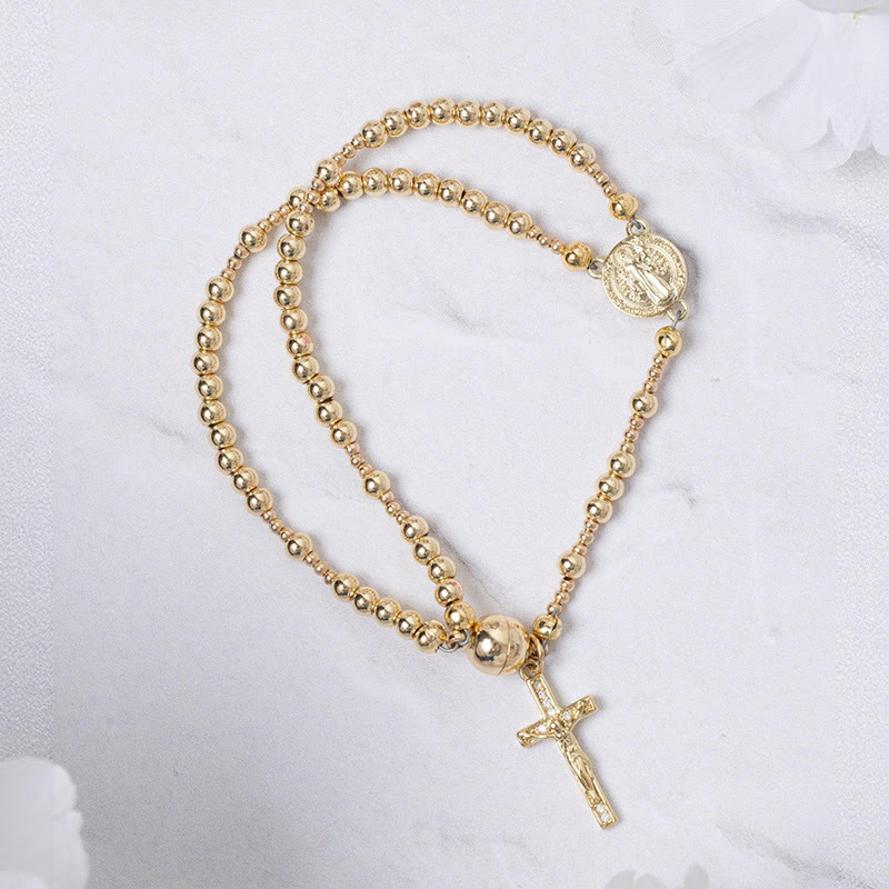 Virgin Mary Cross Charm Bracelet - Golden - one size - image 5