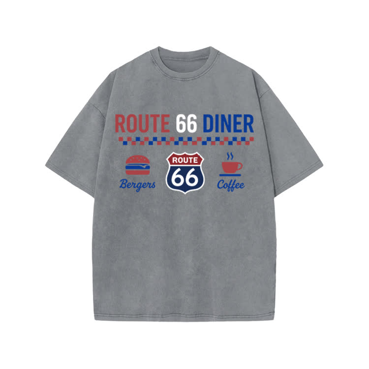 Route 66 Diner Vintage Graphic Print Acid Washed T-shirt - Grey - US20-22(3XL) - image 5